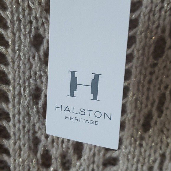 Last call NWT HALSTON HERITAGE OVERSIZE POINTELLE KNIT PONCHO CHAMPAGNE XS - Picture 5 of 12